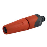 Orange and black garden hose nozzle on a white background