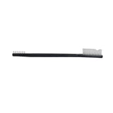 Black spray nozzle brush with white bristles on a white background
