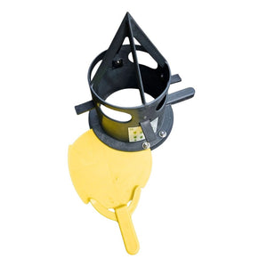 Dark grey vidbag jumbo bulk bag dispenser with a yellow handle on a white background