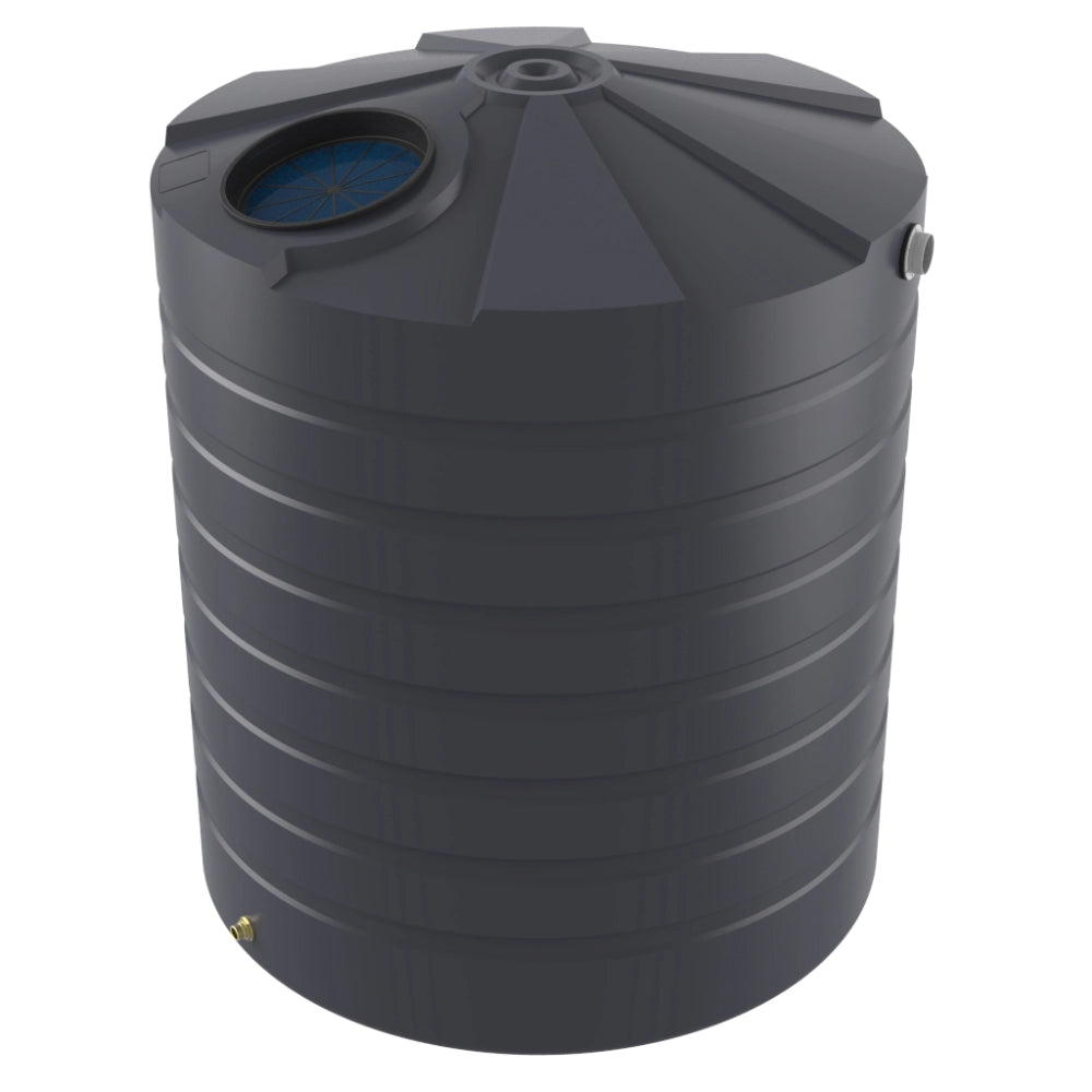 Large dark gray water storage tank on a white background