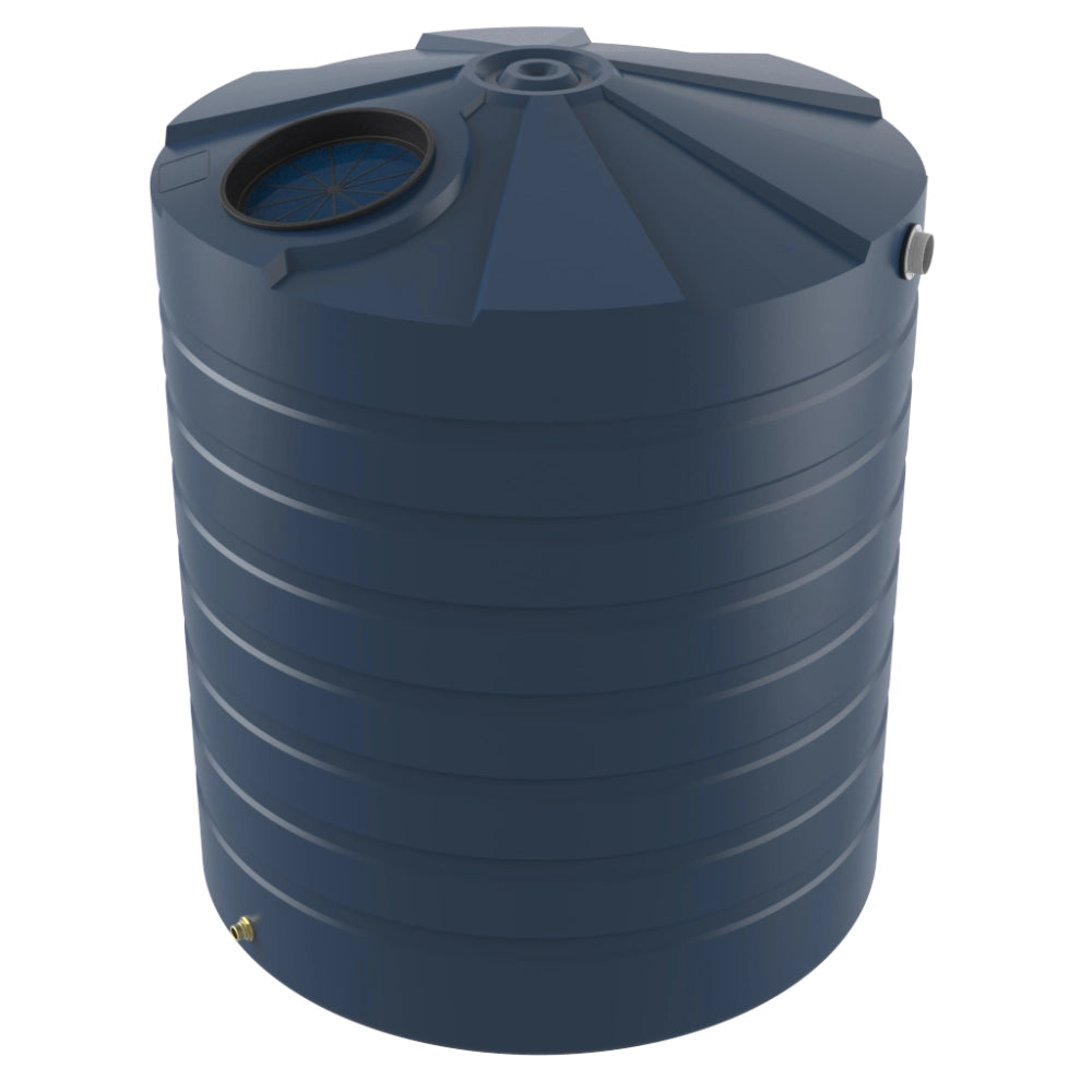 Large blue plastic water storage tank on a white background