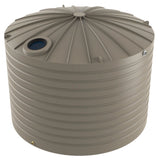 Beige water storage tank with a blue valve on a white background