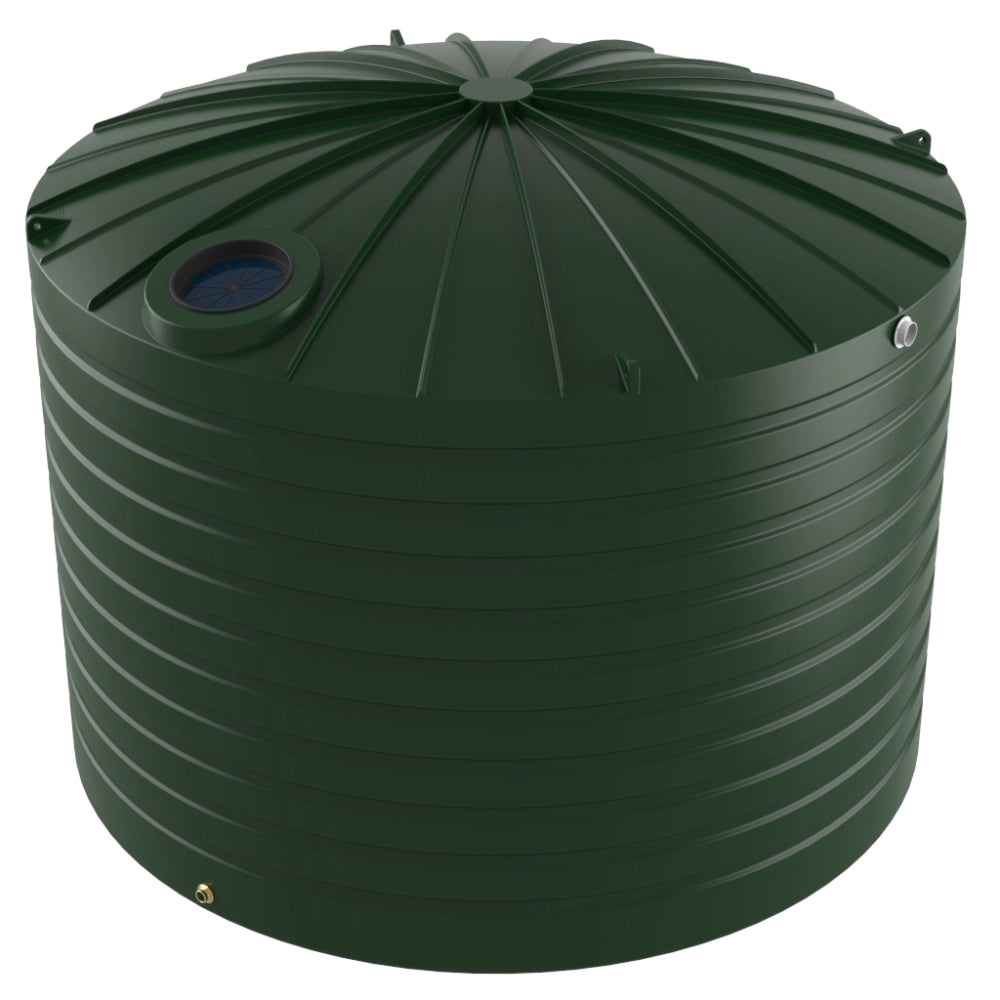 Dark green cylindrical water storage tank on a white background