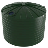 Dark green cylindrical water storage tank on a white background