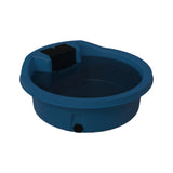 Blue and black round plastic water trough on a white background