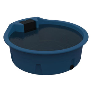 Blue plastic water trough on a white background