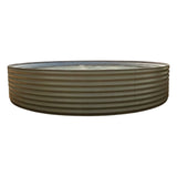 Mist green corrugated round metal plunge pool on a white background