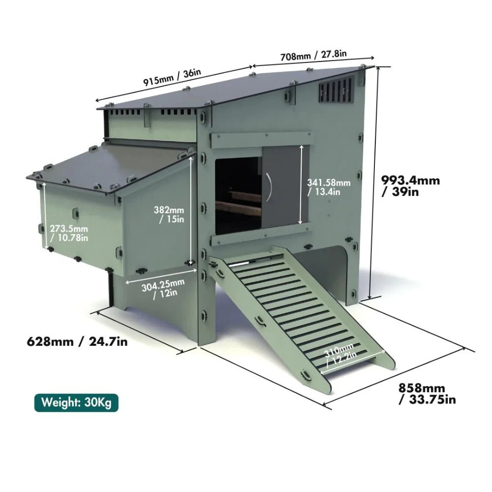 18904- Animal Accessories-Chicken Coop with Flat Roof Elevated Plastic Chook House - Austral Ag