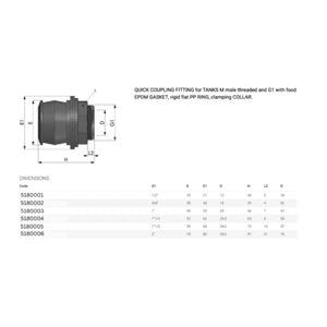 19070- Fittings-Bucchi Quick Joint Male Tank Adaptor with Food-Grade EPDM Gasket-1/2" - Austral Ag