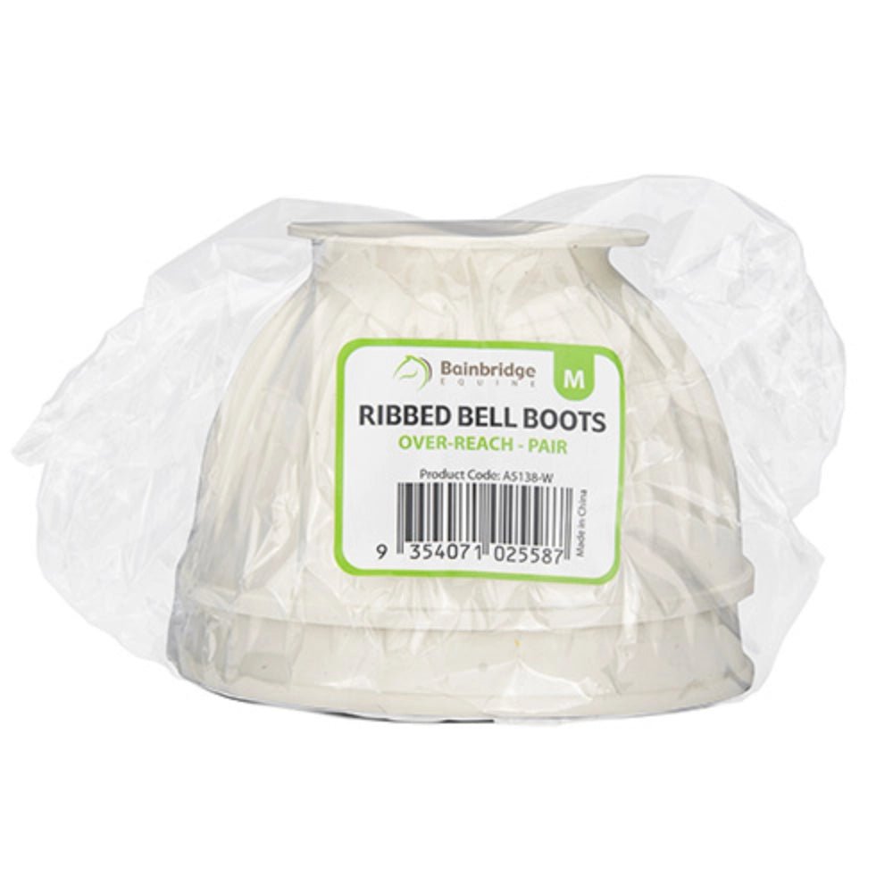 19176- Animal Accessories-Ribbed Bell Boots - Over-Reach - Pair-Medium-White- Austral Ag
