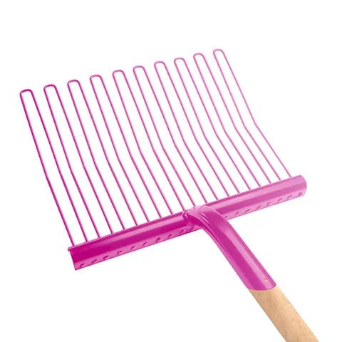 19198- Hardware-Economy Rubber Matting Stable Fork - Metal - Wooden Handle-Pink - Austral Ag