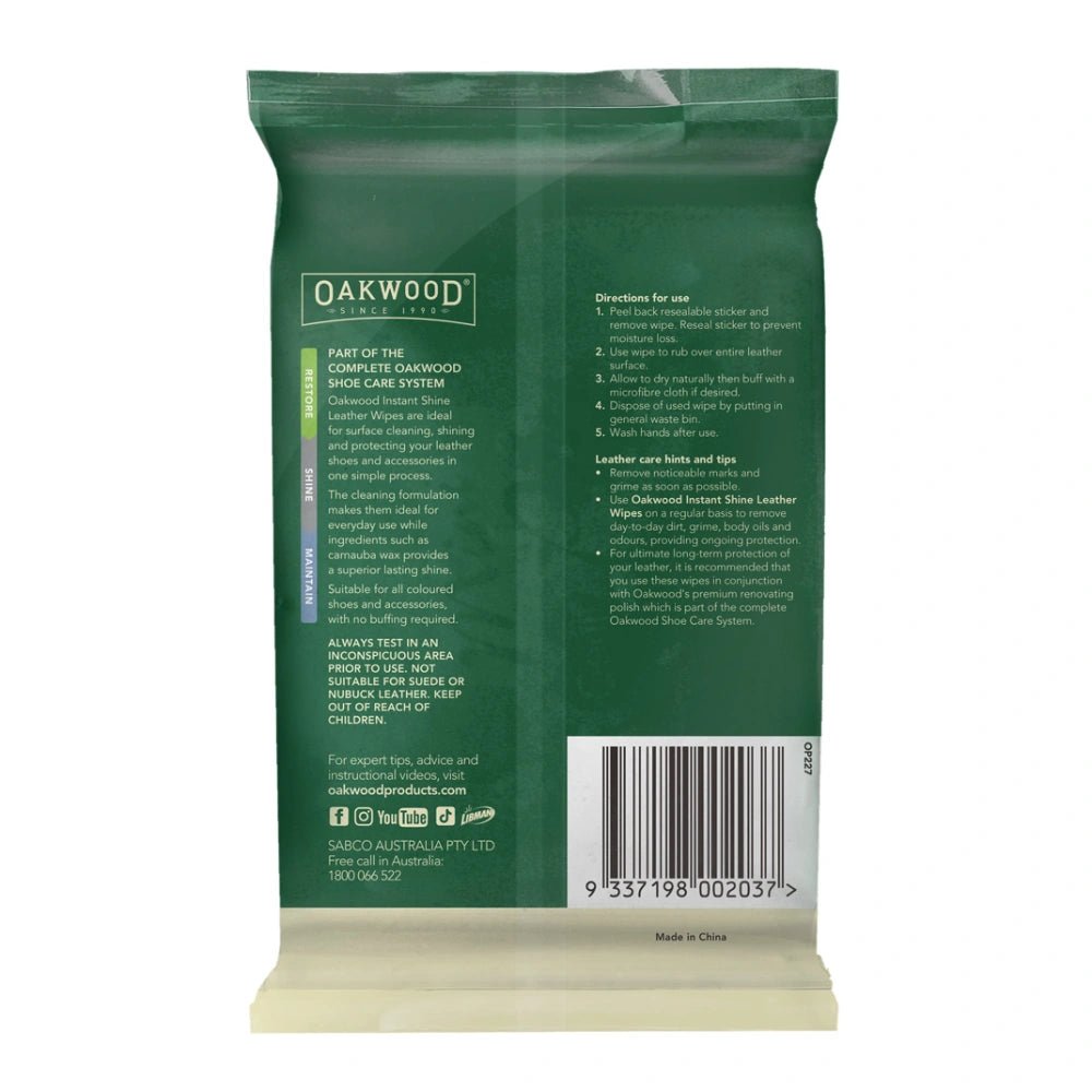 19471- Hardware-Oakwood Instant Shine Leather Wipes - 16 Pack - Austral Ag