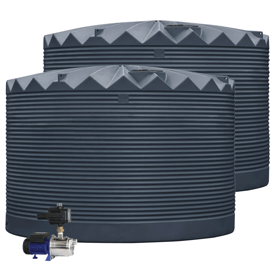 DEAL25Q408V1 - Tanks - 2 x 27,000L Rainwater Tanks + Pump - Mountain Blue (Deep Ocean™) - Austral Ag