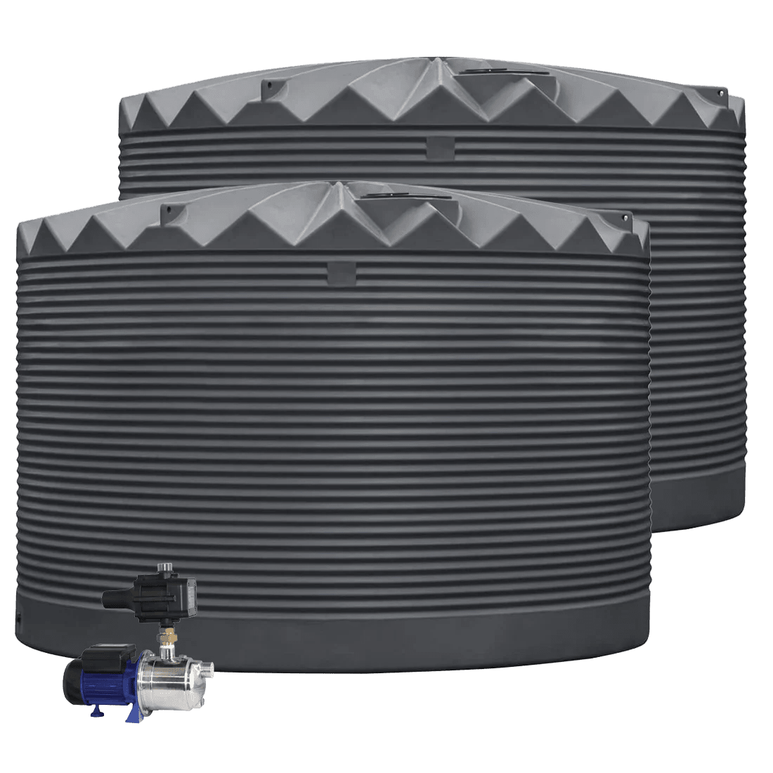 DEAL25Q411V1 - Tanks - 2 x 27,000L Rainwater Tanks + Pump - Metal Grey (Ironstone™) - Austral Ag