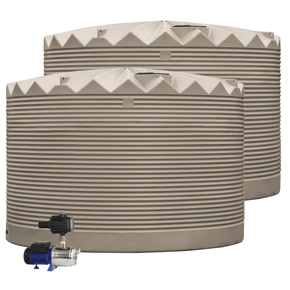 DEAL25Q422V1 - Tanks - 2 x 27,000L Rainwater Tanks + Pump - Beige (Riversand™) - Austral Ag