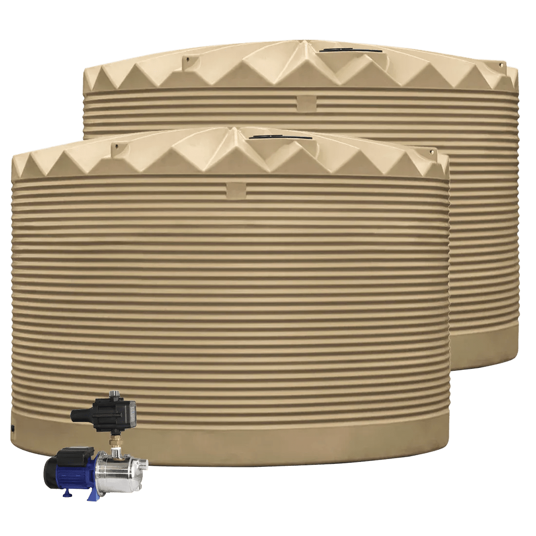 DEAL25Q418V1 - Tanks - 2 x 27,000L Rainwater Tanks + Pump - Desert Haze (Sandbank™) - Austral Ag