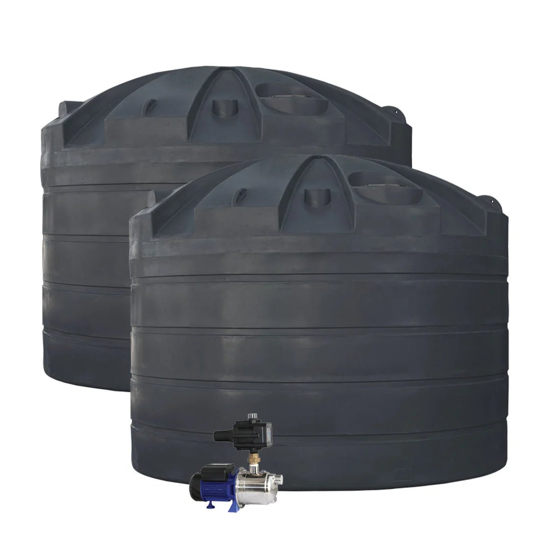 DEAL26Q111V2 - Tanks - 2 x 32,000L Rainwater Tanks + Pump - Metal Grey (Ironstone™) - Austral Ag