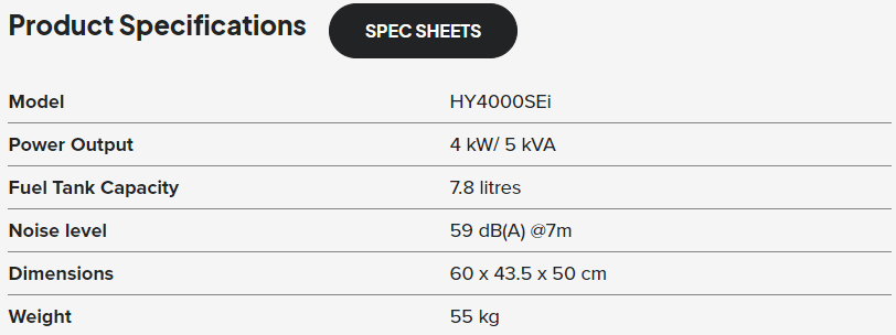 11935 - Power - 5KVA Petrol Generator HY4000SEi - Austral Ag