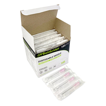 Disposable Needles Box of 100 Animal Health Bainbridge 18G x 1 1/2"  