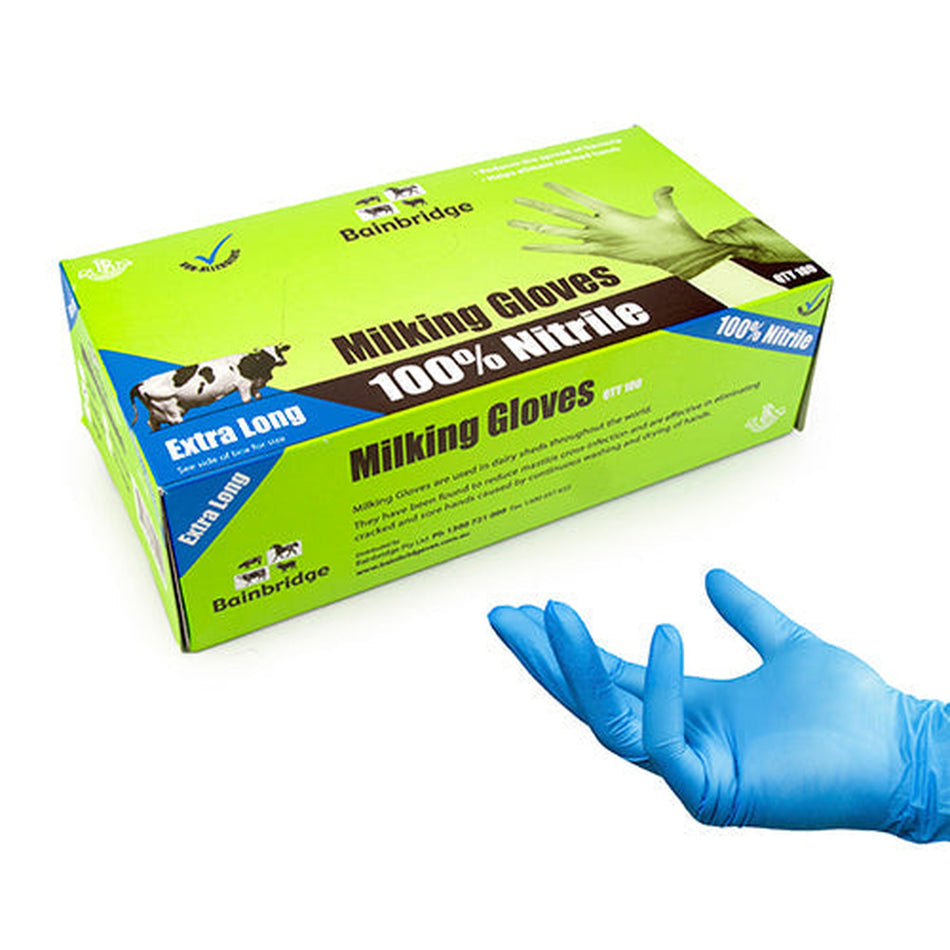 Milking Gloves Long Nitrile Animal Health Bainbridge Pty Ltd Medium