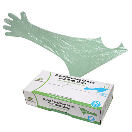 Shoulder Length Gloves with Neck Strap Animal Health Bainbridge 50 Pk  