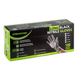 Box of Bainbridge long black nitrile gloves on a white background
