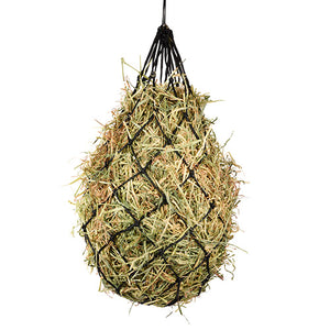 Hay net filled with hay on a white background