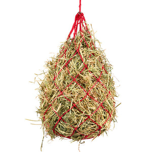 Hay net with red rope on a white background
