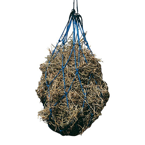 Hay net with hay inside on a white background