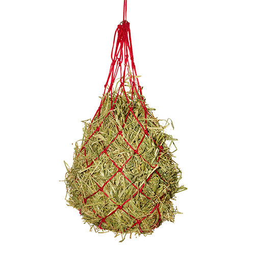 Hay net with red rope on a white background