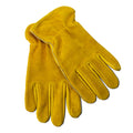 Pair of yellow leather gloves on a white background