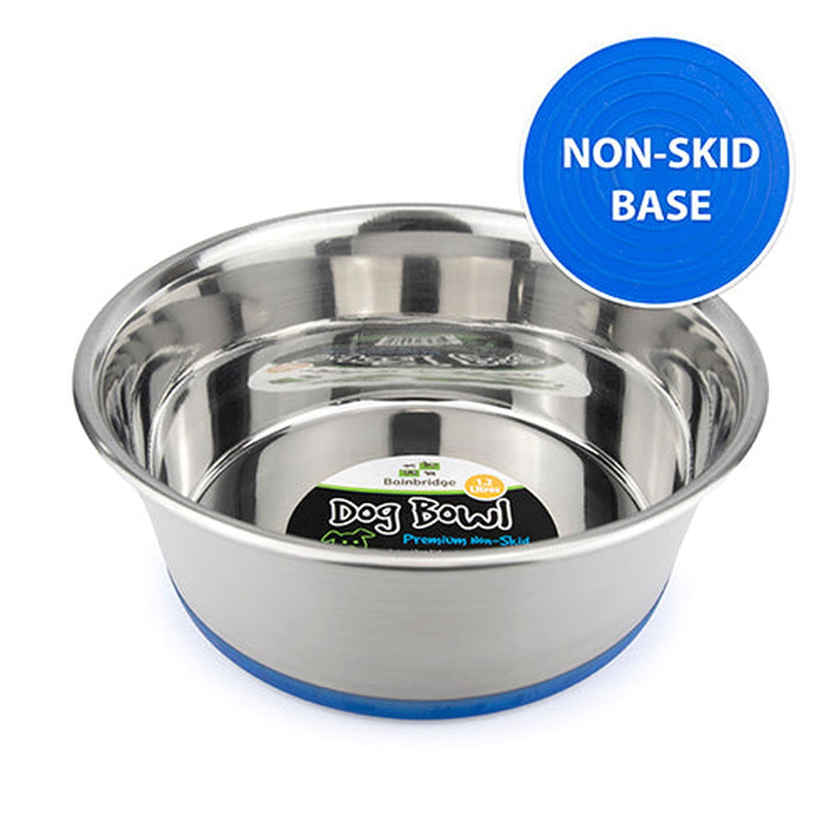 Dog Bowl Stainless Steel NonSkid ( Base) Animal Accessories Bainbridge Blue 1.2 Litre 