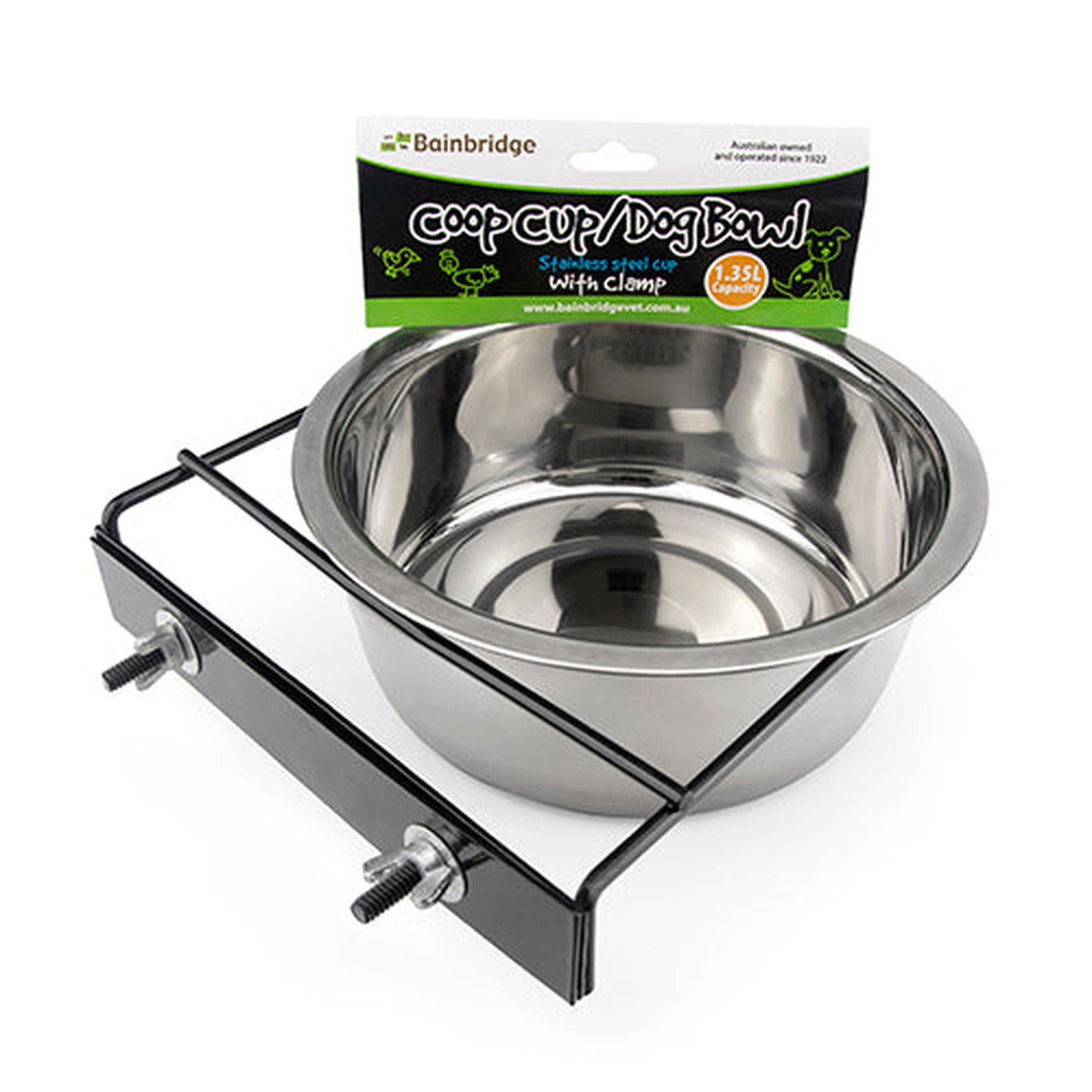 Dog Bowl with Clamp Holder Animal Accessories Bainbridge Pty Ltd 1.35L