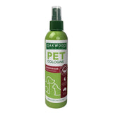 Green bottle of Oakwood Pet Cologne on a white background