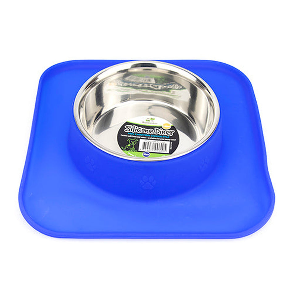 Stainless Steel Bowl with Silicon Diner Mat l Animal Accessories Bainbridge 540m Blue 