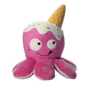 Pink plush toy with ice cream cone on a white background