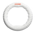 White dog toy ring with 'Zoomies' branding on a white background