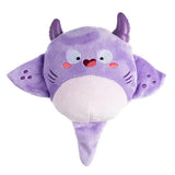 Purple plush toy manta ray on a white background