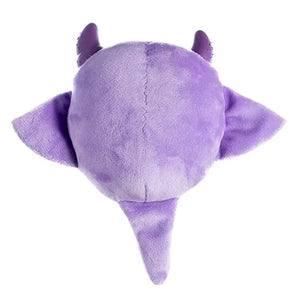 Purple plush toy manta ray with bat-like features on a white background