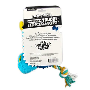 Dog toy with packaging labeled 'Triceratops' on a white background