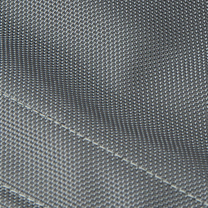 Close-up of gray woven fabric with a textured pattern