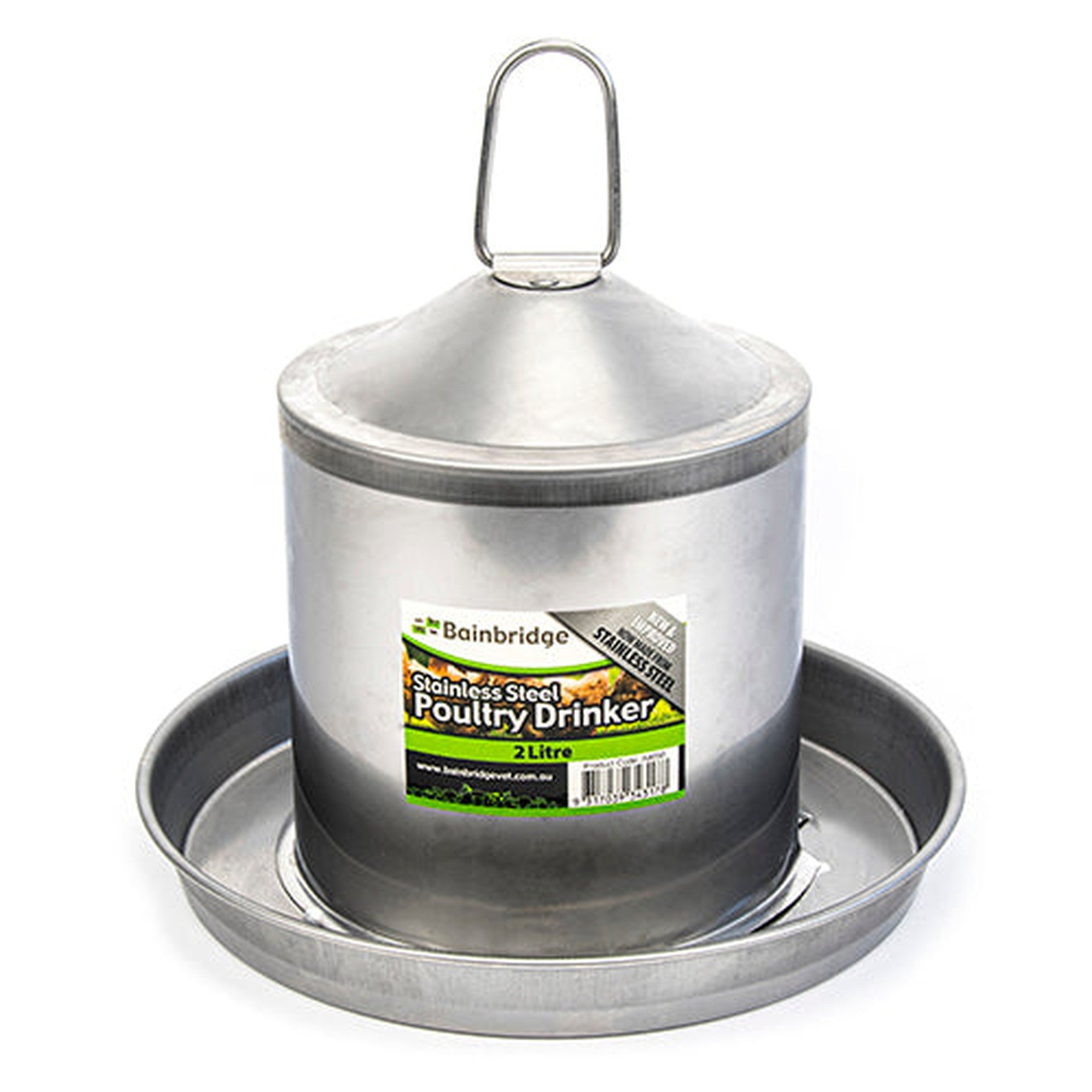 Stainless Steel Poultry Drinker Animal Accessories Bainbridge Pty Ltd 2L