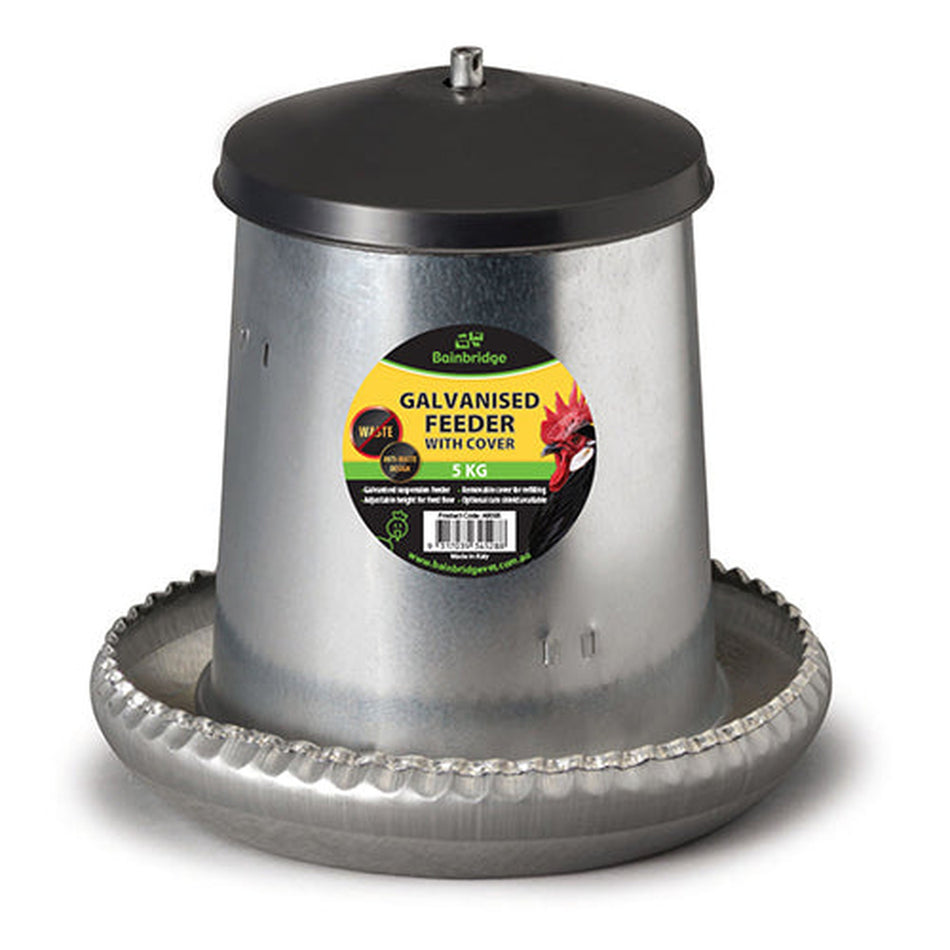 Galvanised Poultry Feeder with Cover Animal Accessories Bainbridge Pty Ltd 5kg