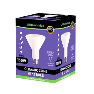Bainbridge ceramic cone heat bulb packaging on a white background