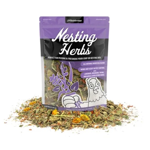 Packaging of Nesting Herbs with dried herbs on a white background