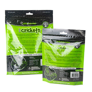 Two packages of Bainbridge Crickets pet food on a white background