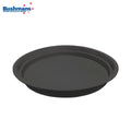 Black round tray with 'Bushmans' logo on a white background