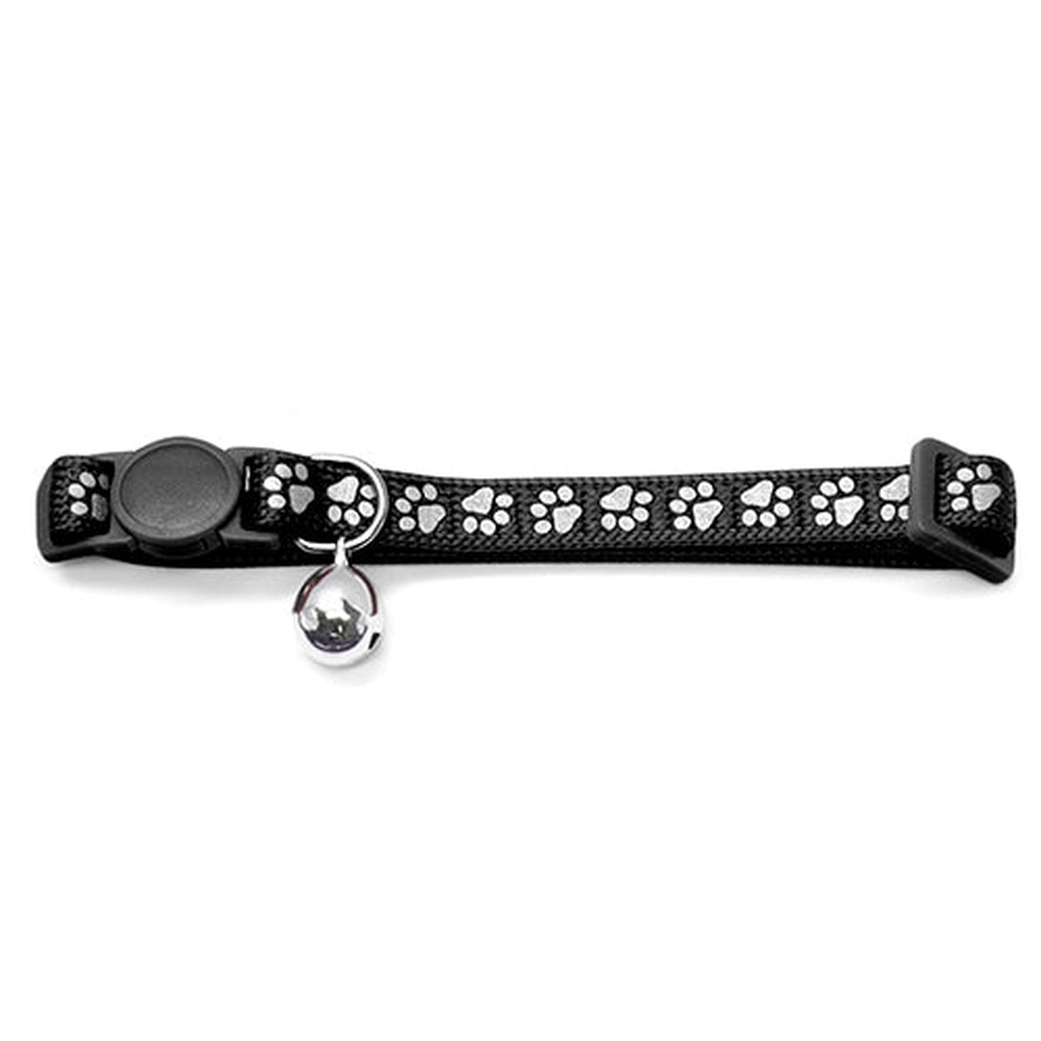 Cat Collar Reflective - Paw Print Animal Accessories Bainbridge Black  