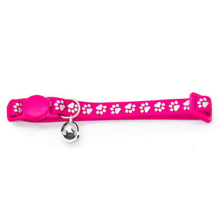 Cat Collar Reflective - Paw Print Animal Accessories Bainbridge Pink  