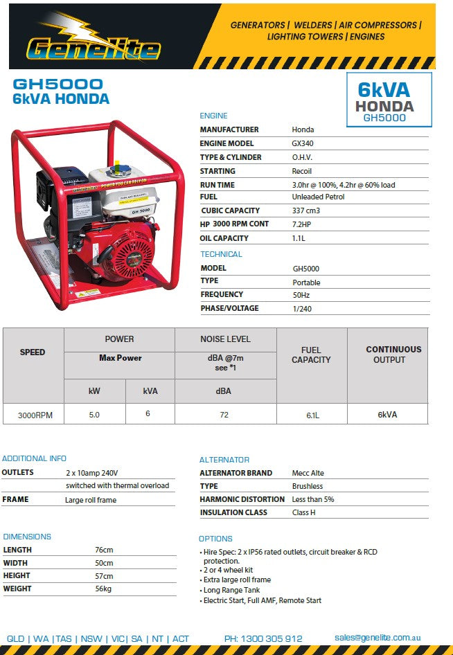 AVR 6KVA Petrol with AVR and Tank Power Genelite   